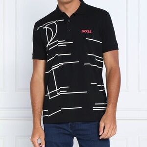 Boss Black Polo Shirt with White and Red Details